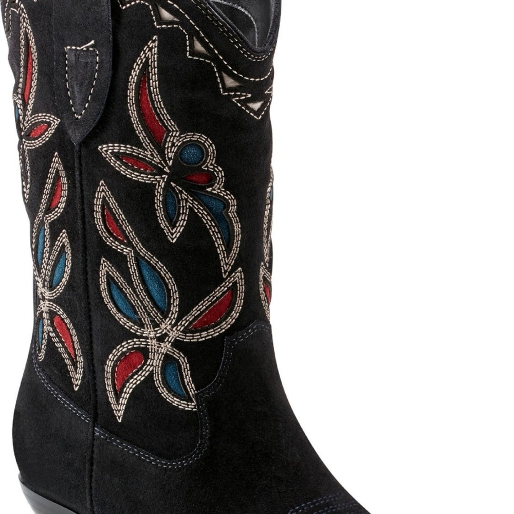 Marc Fisher Western Leather Dark Blue  Suede Ankle Booties - Picture 11 of 13